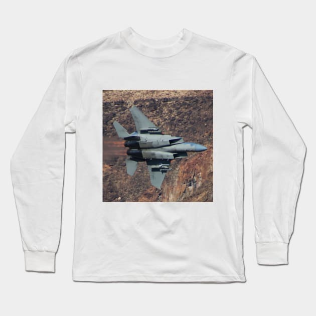 F-15C Eagle In Canyon In Afterburner Long Sleeve T-Shirt by acefox1